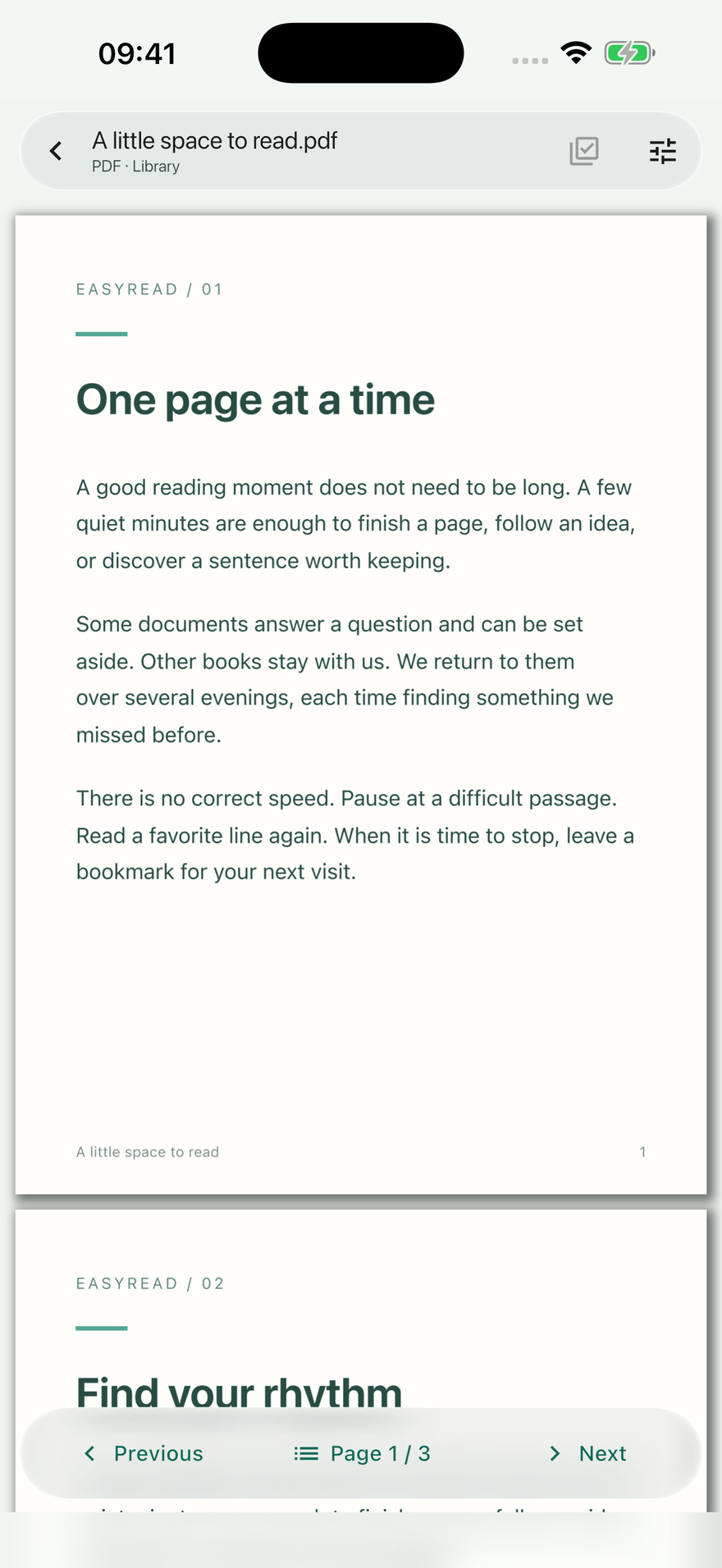 The page takes the lead. Your controls stay close.