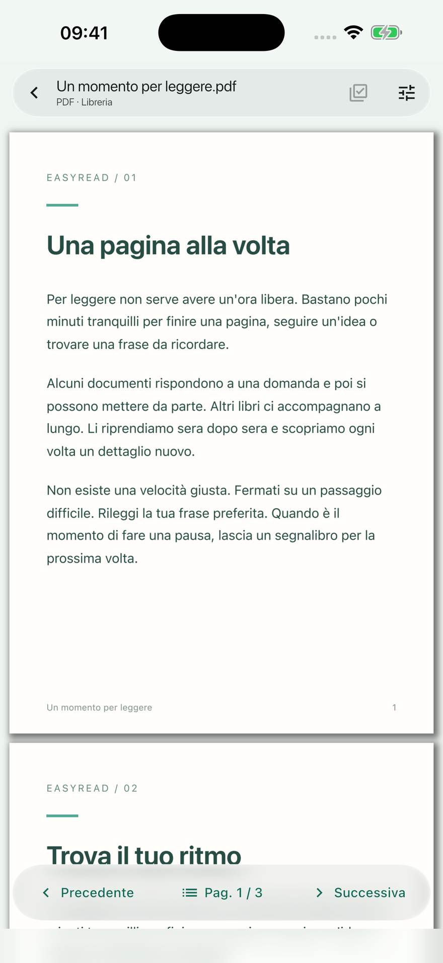 La pagina è protagonista. I comandi restano a portata di mano.